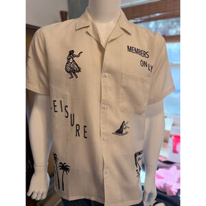 Duvin Casual Button Down Shirt L Beige Black Graphic